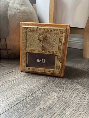 Antique decorative  Brass and Wood Wall Mailbox Bank with Working Combination